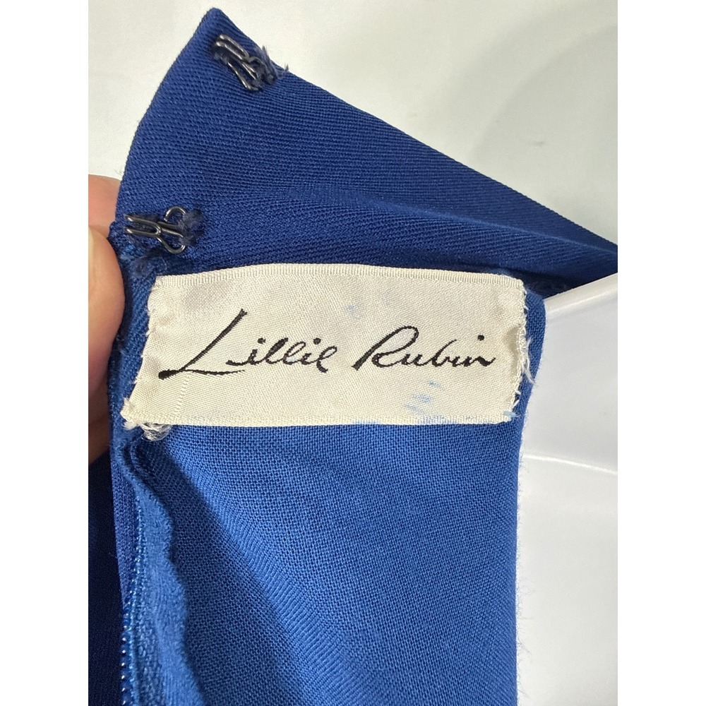 Lillie Rubin Vintage 60s 70s Hostess Maxi Dress Blue White Red Empire Waist XS - Picture 10 of 10